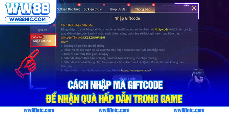 Cách nhập mã giftcode để nhận quà hấp dẫn trong game